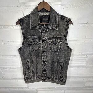 21 MEN by FOREVER 21 Sleeveless Denim Trucker Jacket. Black Stonewashed. XS.